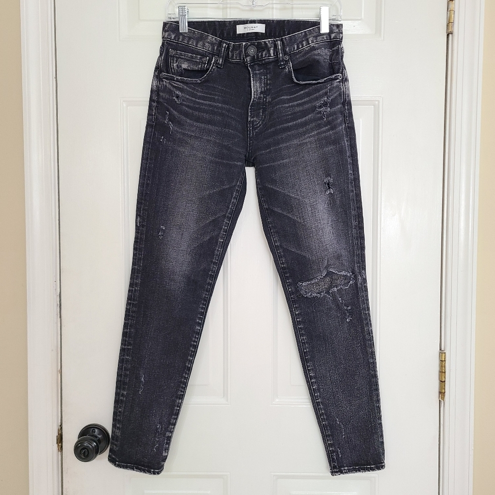 Moussy Vintage Size 26 Howa Tapered Black Distressed Mid Rise Jeans Denim